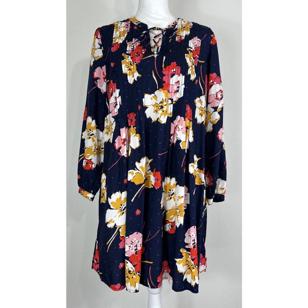 Old Navy Floral Swing Dress Medium 8/10 Navy Boho Peasant Mini Dress